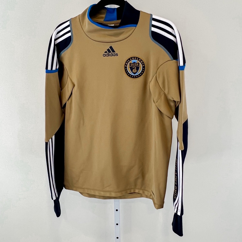 Adidas Philadelphia Union Football Tan Navy Soccer Training Jersey Mens Small